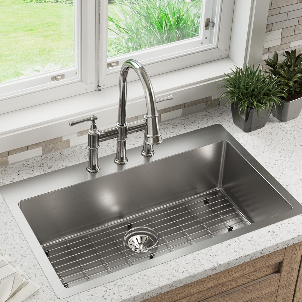 Elkay Crosstown 18 Gauge Stainless Steel 33" x 22" x 9" 3-Hole Single Bowl Dual Mount Sink Kit ECTSRS33229TBG3