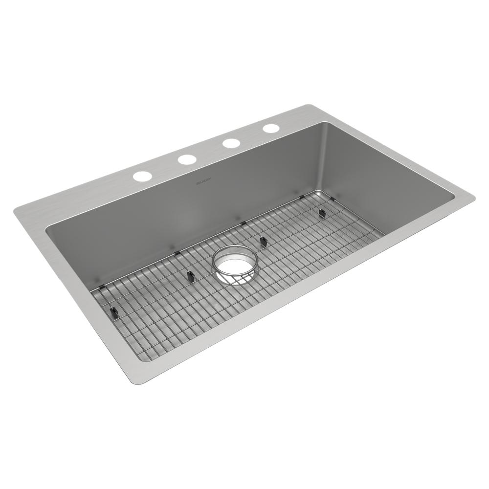 Elkay Crosstown 18 Gauge Stainless Steel 33" x 22" x 9" 4-Hole Single Bowl Dual Mount Sink Kit ECTSRS33229TBG4