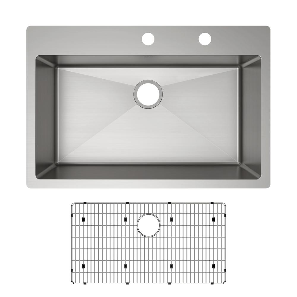 Elkay Crosstown 18 Gauge Stainless Steel 33" x 22" x 9" FR2-Hole Single Bowl Dual Mount Sink Kit ECTSRS33229TBGFR2