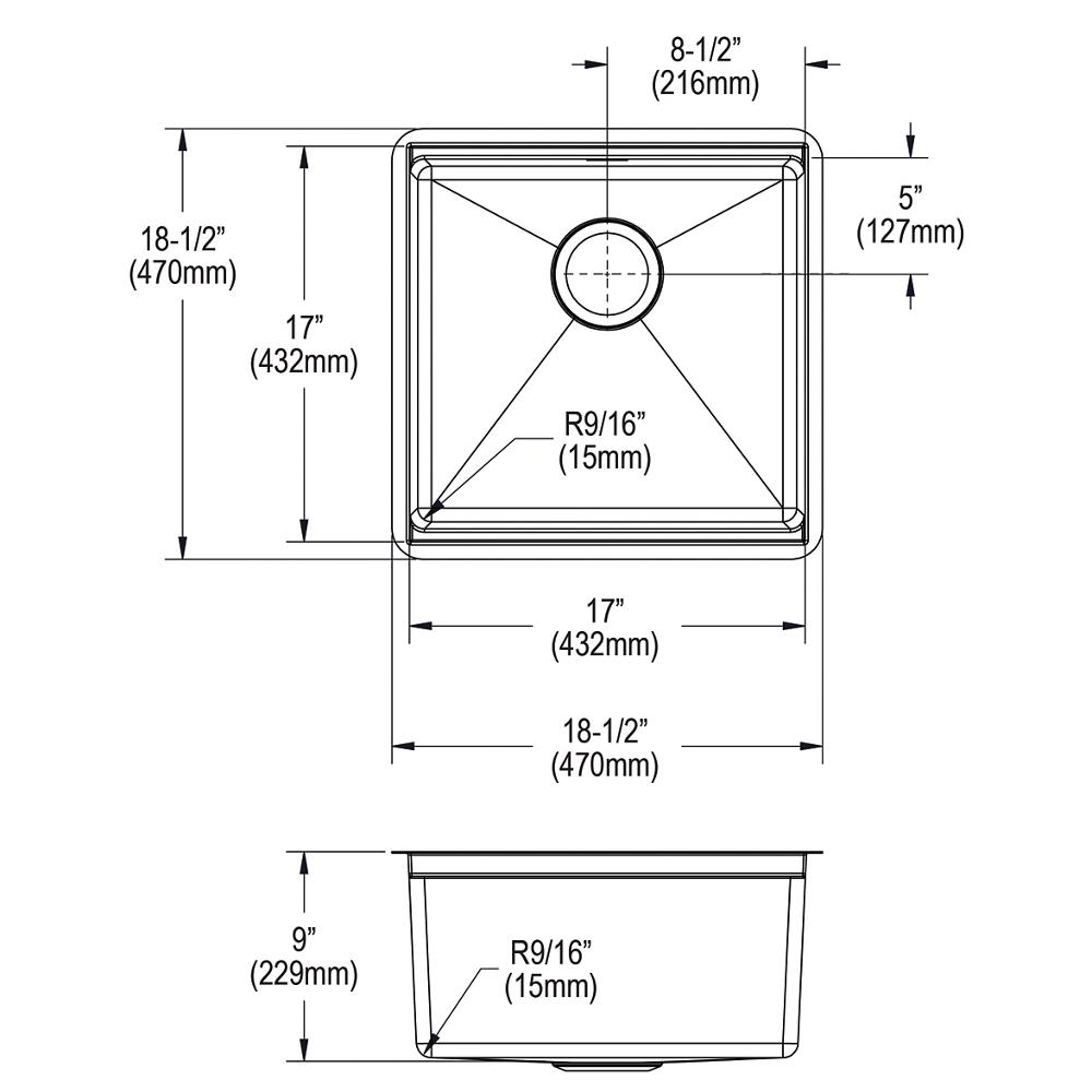 Elkay Crosstown 16 Gauge Workstation Stainless Steel 18-1/2" x 18-1/2" x 8-3/4" Single Bowl Undermount Sink Kit EFRU17169W