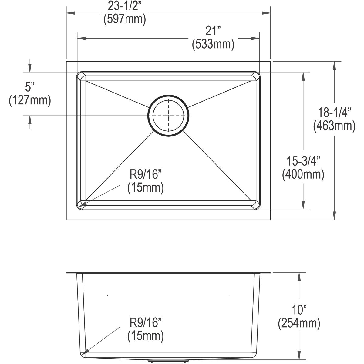 Elkay Crosstown 16 Gauge Stainless Steel 23-1/2" x 18-1/4" x 10" Single Bowl Undermount Sink Kit EFRU211510TC