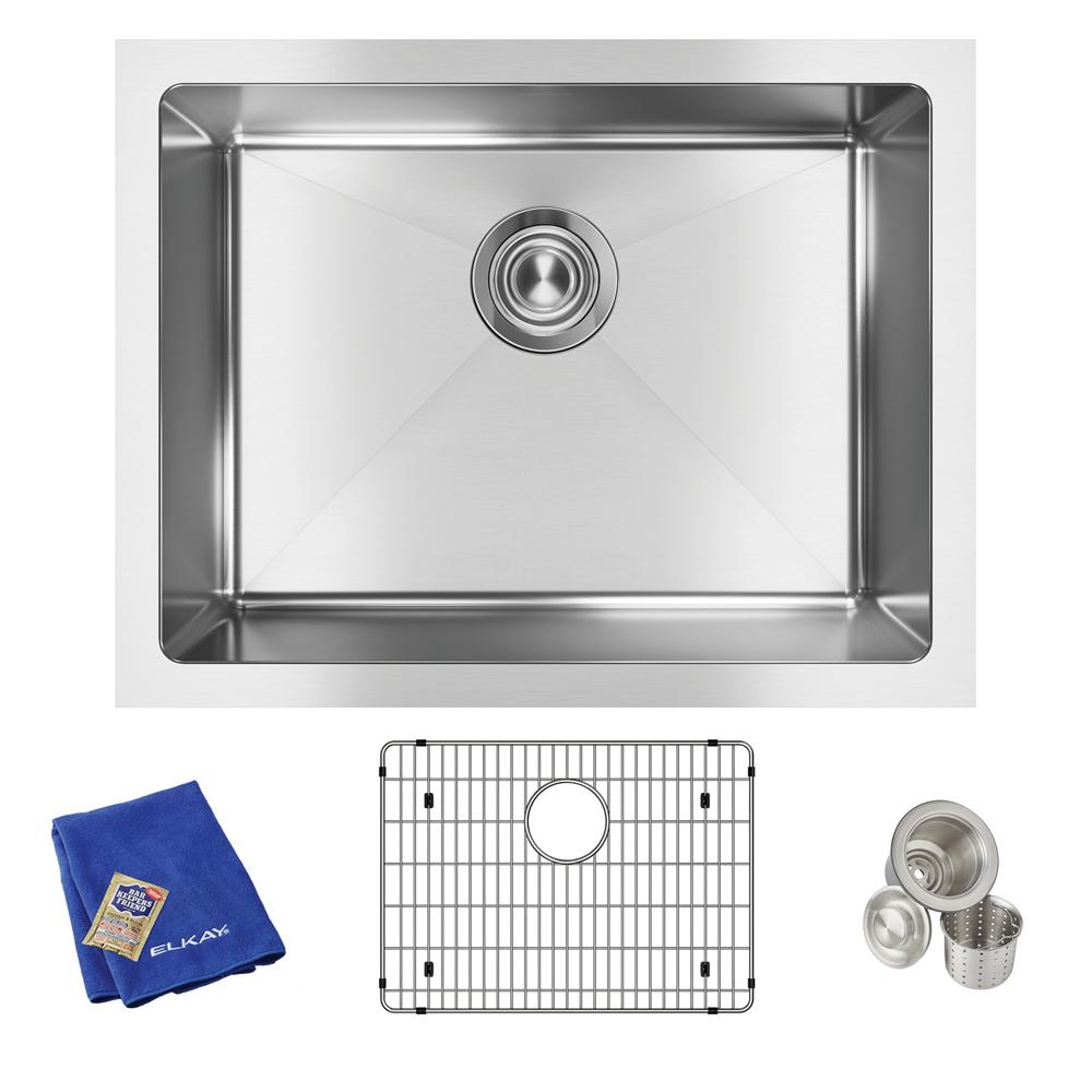 Elkay Crosstown 16 Gauge Stainless Steel 23-1/2" x 18-1/4" x 8" Single Bowl Undermount Sink Kit EFRU2115TC