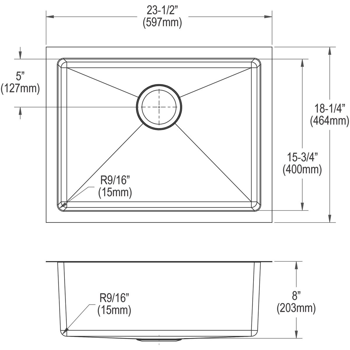 Elkay Crosstown 16 Gauge Stainless Steel 23-1/2" x 18-1/4" x 8" Single Bowl Undermount Sink Kit EFRU2115TC