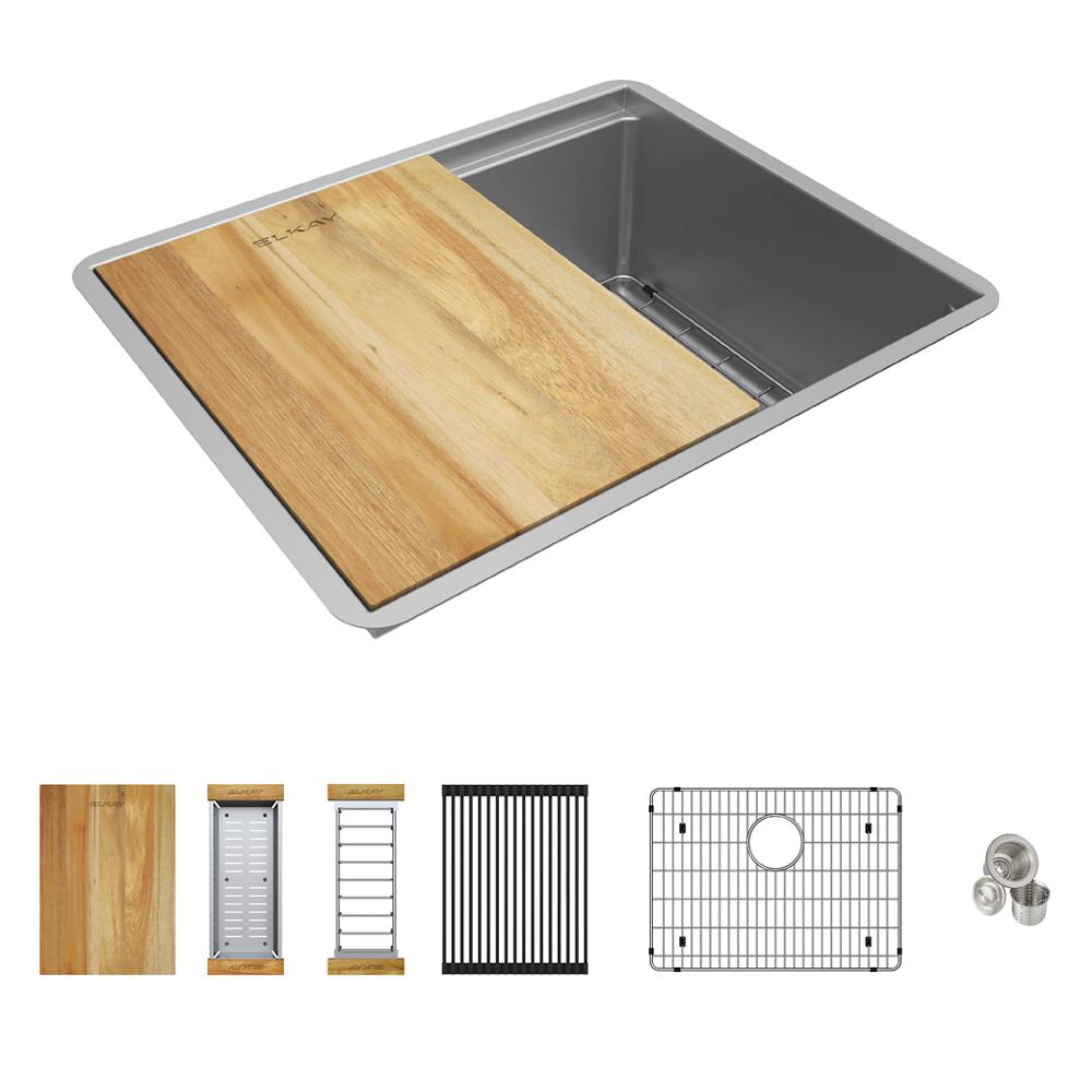Elkay Crosstown 16 Gauge Workstation Stainless Steel 22-1/2" x 18-1/2" x 8-3/4" Single Bowl Undermount Sink Kit EFRU21169W