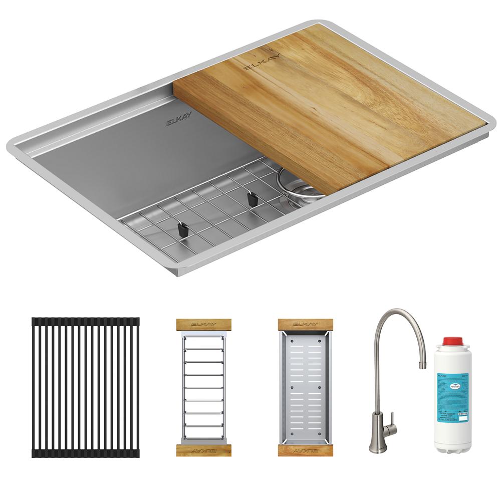 Elkay Crosstown 16 Gauge Workstation Stainless Steel 25-1/2" x 18-1/2" x 9" Single Bowl Undermount Sink Kit with Filtered Beverage Faucet EFRU24169RTFGW