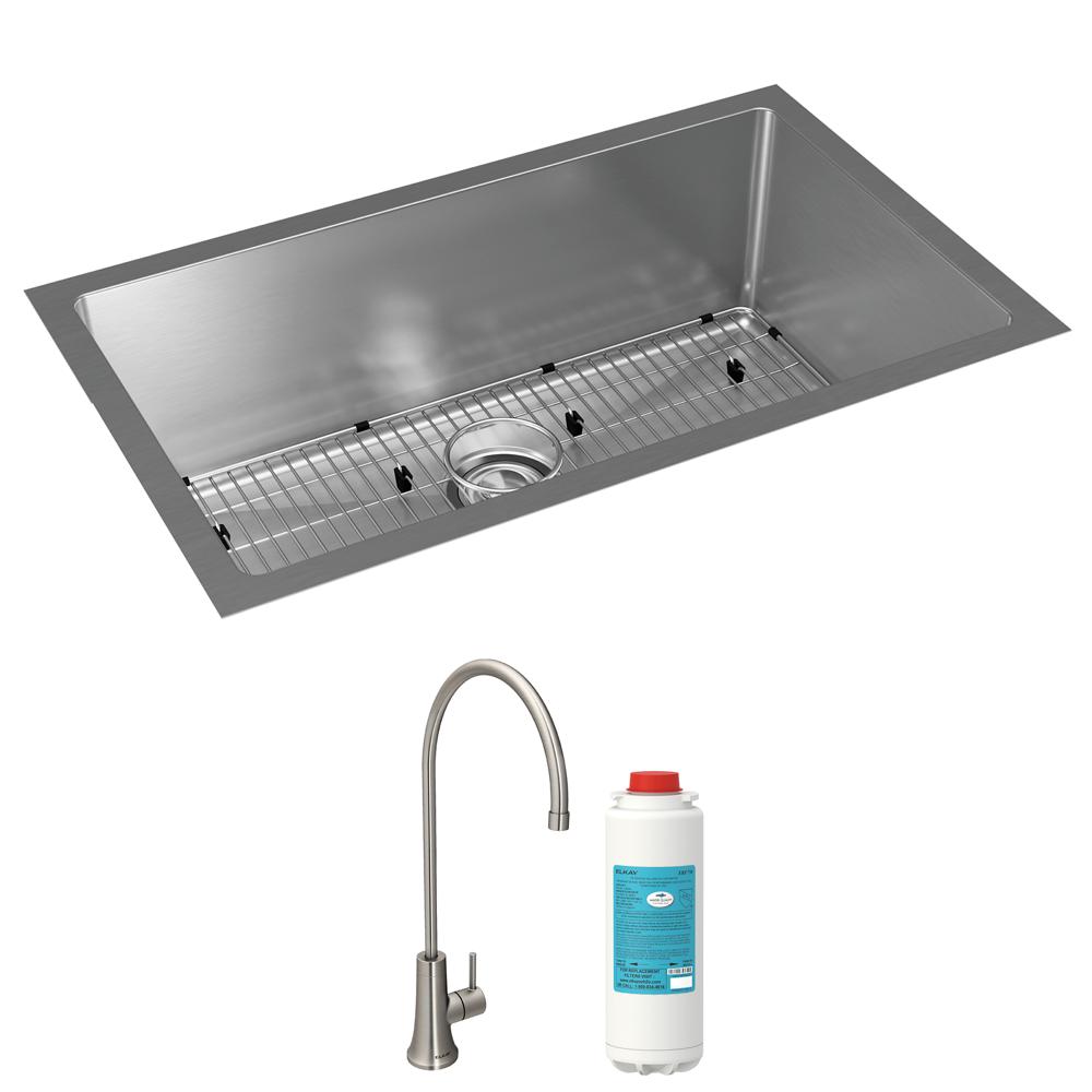 Elkay Crosstown 16 Gauge Stainless Steel 30-1/2" x 18-1/2" x 10" Single Bowl Undermount Sink Kit with Filtered Beverage Faucet EFRU281610TFG
