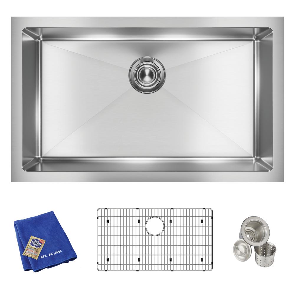 Elkay Crosstown 16 Gauge Stainless Steel 30-1/2" x 18-1/2" x 8" Single Bowl Undermount Sink Kit EFRU2816TC