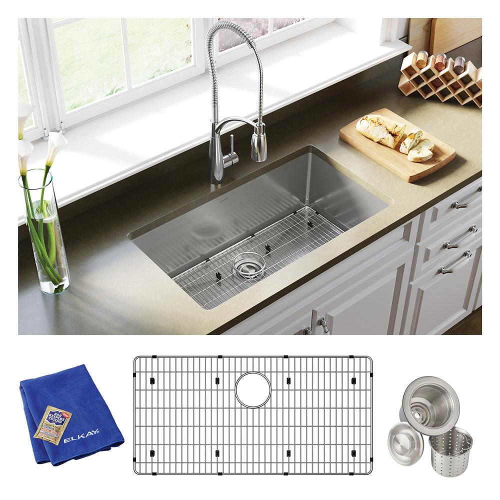 Elkay Crosstown 16 Gauge Stainless Steel 32-1/2" x 18" x 10" Single Bowl Undermount Sink Kit EFRU311610TC