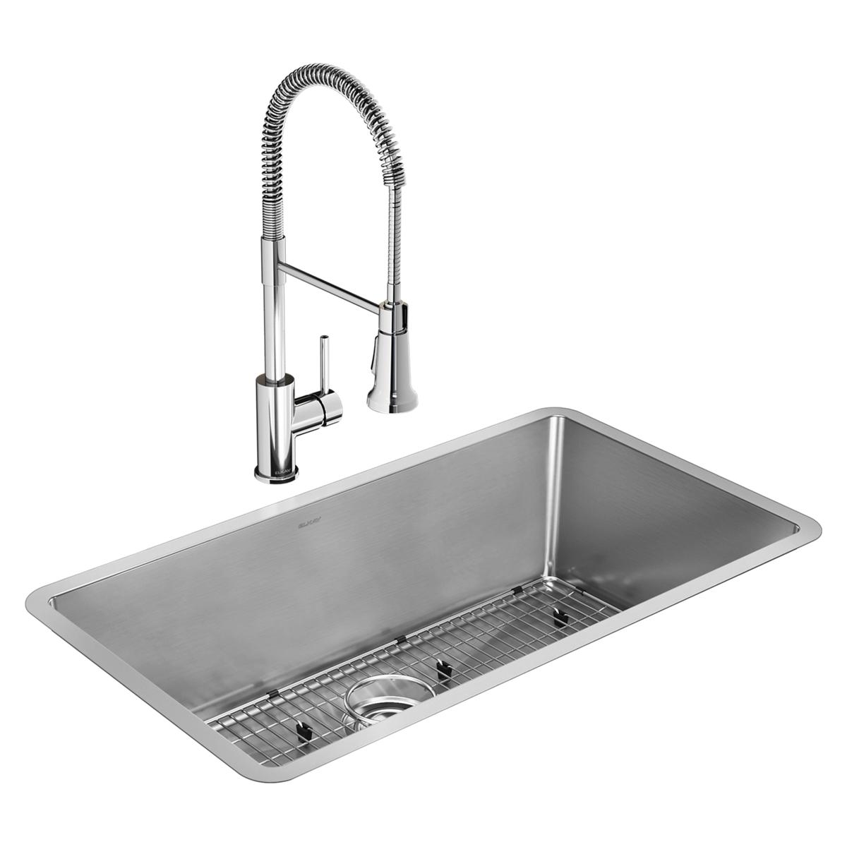 Elkay Crosstown 16 Gauge Stainless Steel 32-1/2" x 18" x 10" Single Bowl Undermount Sink Kit with Faucet EFRU311610TFC