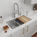 Elkay Crosstown 16 Gauge Workstation Stainless Steel 31-1/2" x 18-1/2" x 9" Equal Double Bowl Sink Kit with Aqua Divide and Filtered Beverage Faucet EFRUAQ31169TFGW