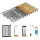 Elkay Crosstown 16 Gauge Workstation Stainless Steel 31-1/2" x 18-1/2" x 9" Equal Double Bowl Sink Kit with Aqua Divide and Filtered Beverage Faucet EFRUAQ31169TFGW