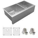 Elkay Crosstown 16 Gauge Stainless Steel 35-7/8" x 20-1/4" x 9" Double Bowl Tall Farmhouse Sink Kit EFRUFF23417DBG