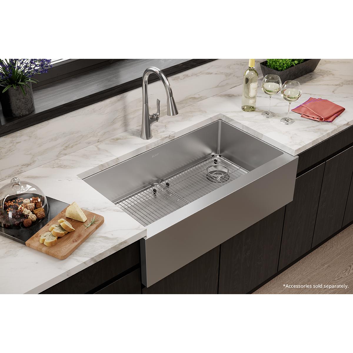 Elkay Crosstown 16 Gauge Stainless Steel 35-7/8" x 20-1/4" x 9" Single Bowl Tall Farmhouse Sink EFRUFF3417R