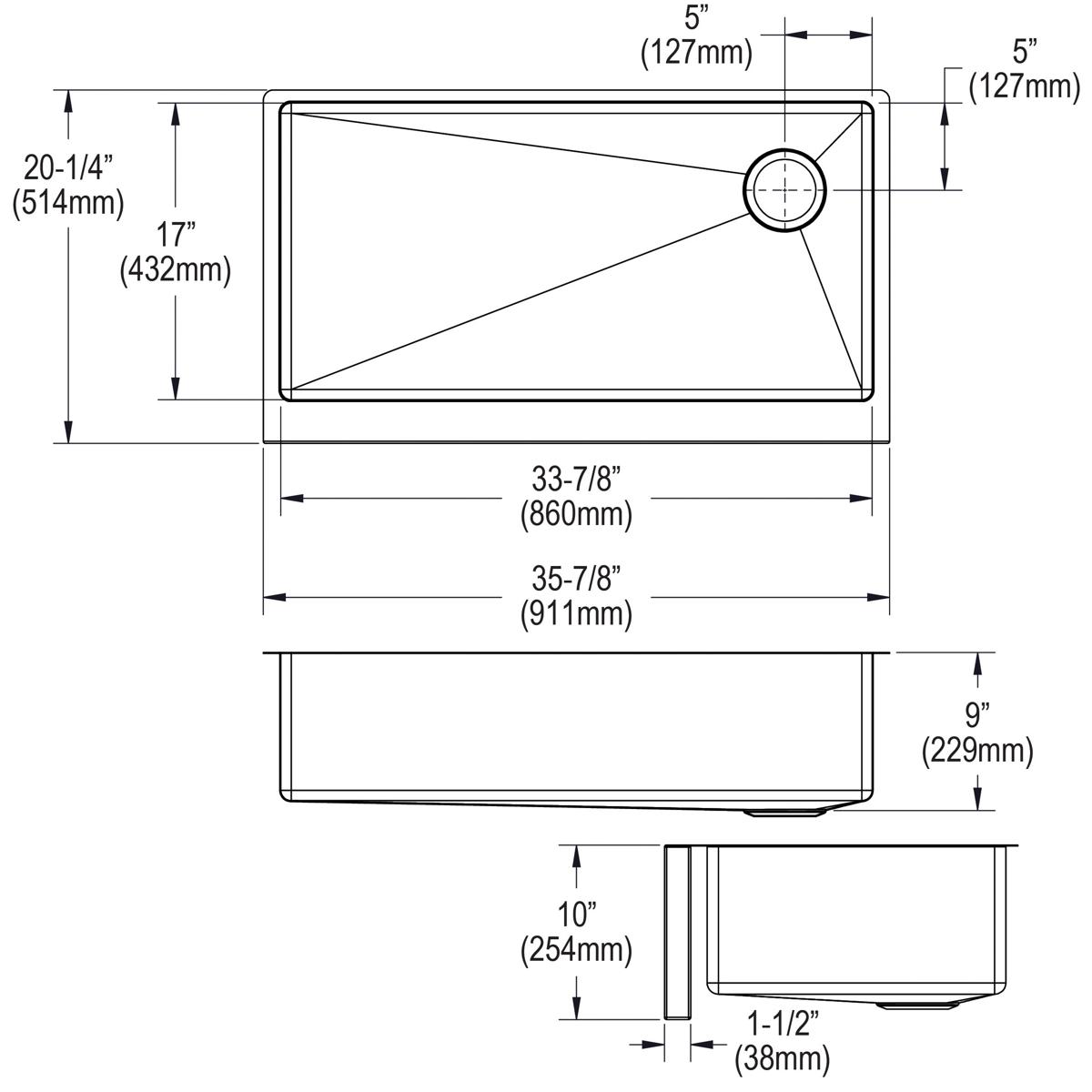 Elkay Crosstown 16 Gauge Stainless Steel 35-7/8" x 20-1/4" x 9" Single Bowl Tall Farmhouse Sink EFRUFF3417R
