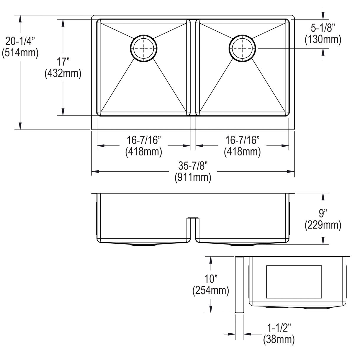 Elkay Crosstown 16 Gauge Stainless Steel 35-7/8" x 20-1/4" x 9" Equal Double Bowl Tall Farmhouse Sink Kit with Aqua Divide EFRUFFA3417DBG