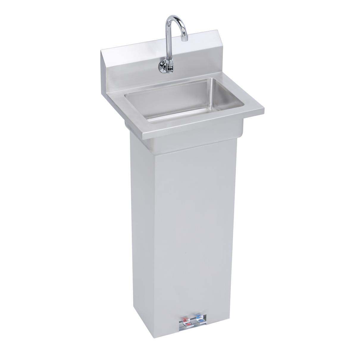 Elkay Stainless Steel 18" x 14-1/2" x 42" 18 Gauge Hand Sink with Pedestal Base Foot Valve and Faucet EHS-18-PEDX
