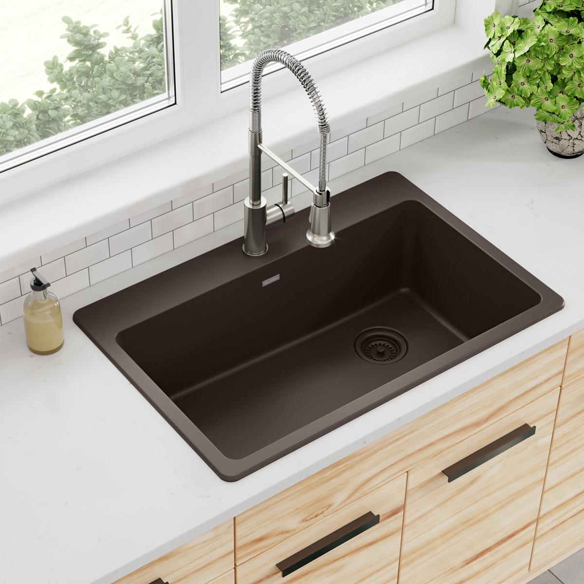 Elkay Quartz Classic 33" x 22" x 9-1/2", Single Bowl Drop-in Sink, Mocha ELG13322MC0