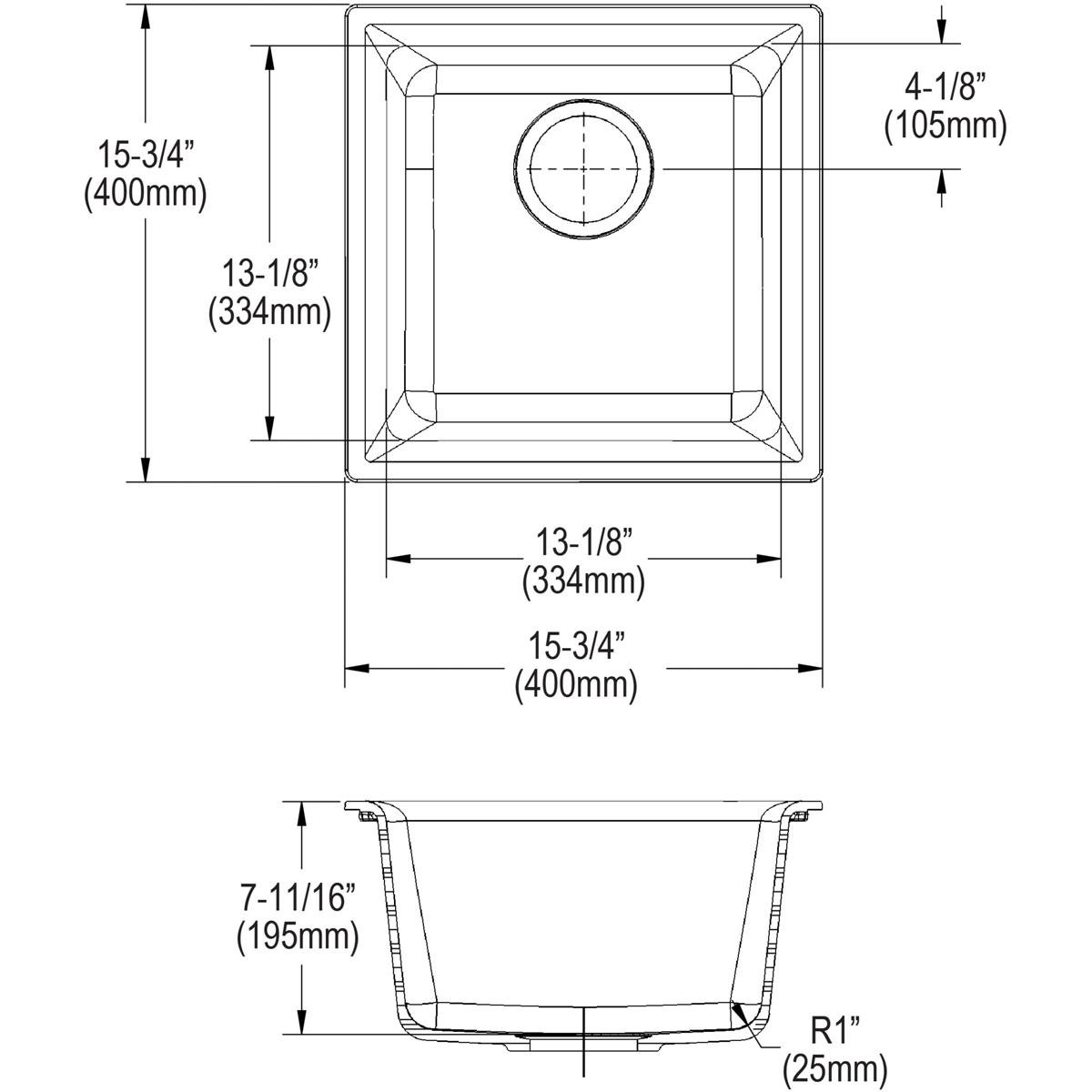 Elkay Quartz Classic 15-3/4" x 15-3/4" x 7-11/16", Single Bowl Dual Mount Bar Sink, White ELG1616WH0