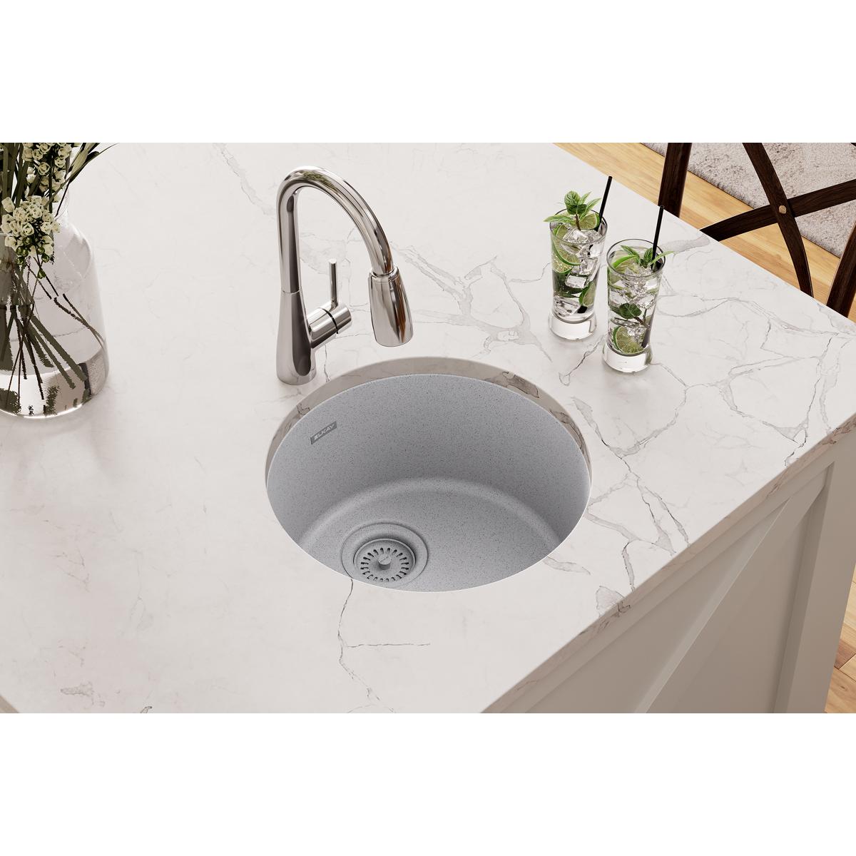 Elkay Quartz Classic 18-1/8" x 18-1/8" x 7-1/2", Single Bowl Dual Mount Bar Sink, Greystone ELG16FBGS0