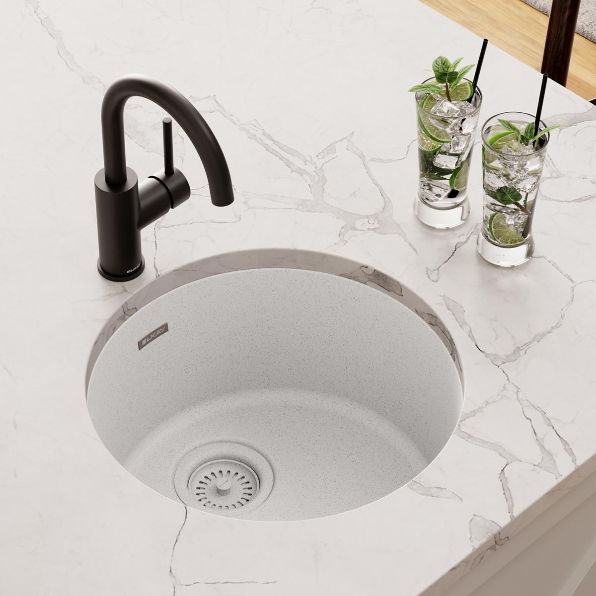 Elkay Quartz Classic 18-1/8" x 18-1/8" x 7-1/2", Single Bowl Dual Mount Bar Sink, White ELG16FBWH0