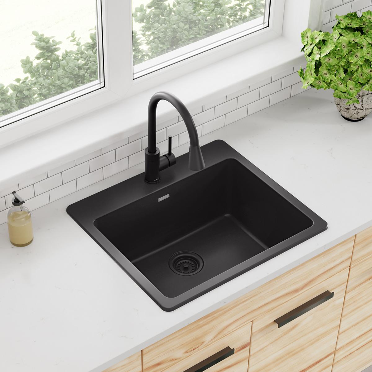 Elkay Quartz Classic 25" x 22" x 9-1/2", Single Bowl Drop-in Sink, Black ELG2522BK0
