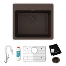 Elkay Quartz Classic 25" x 22" x 9-1/2" Single Bowl Drop-in Sink Kit with Filtered Faucet Mocha ELG2522MC0FLC
