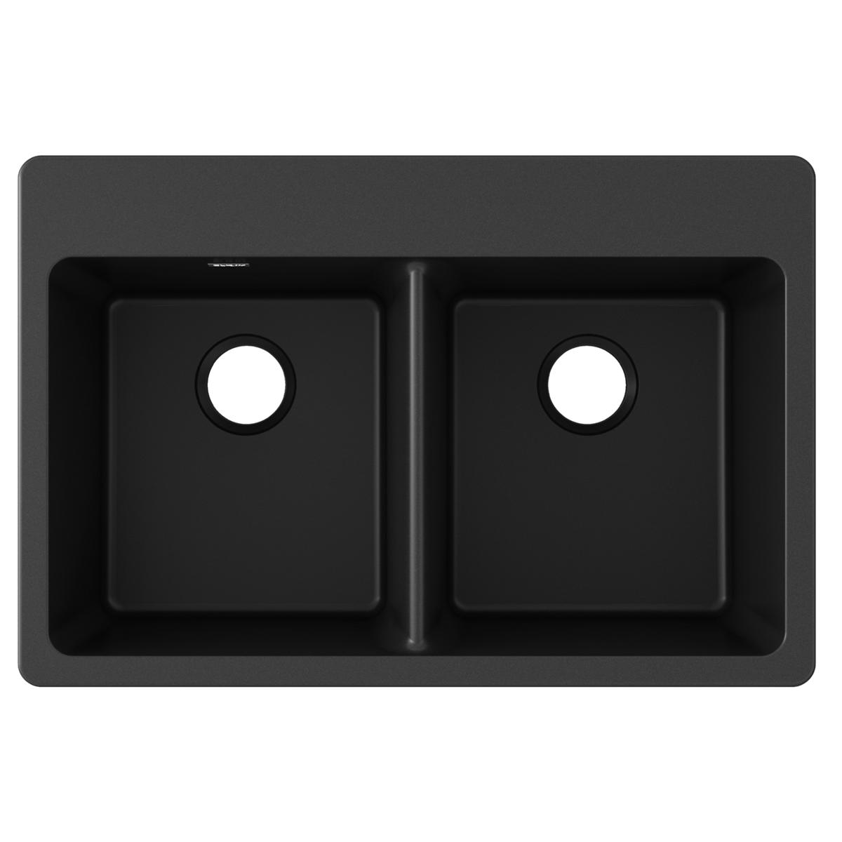 Elkay Quartz Classic 33" x 22" x 9-1/2", Equal Double Bowl Drop-in Sink, Black ELG3322BK0