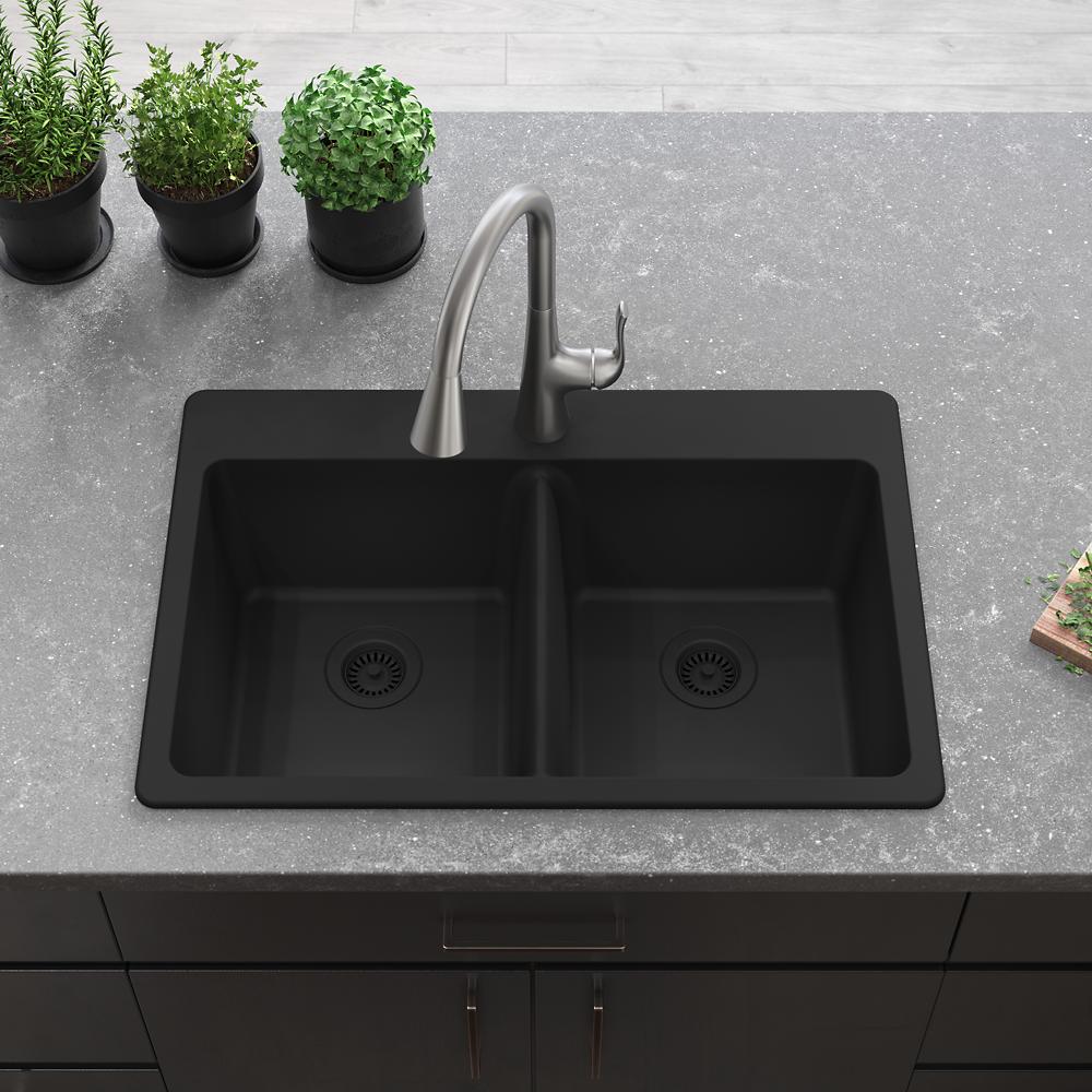 Elkay Quartz Classic 33" x 22" x 9-1/2" Double Bowl Drop-in Sink Matte Black ELG3322MB0