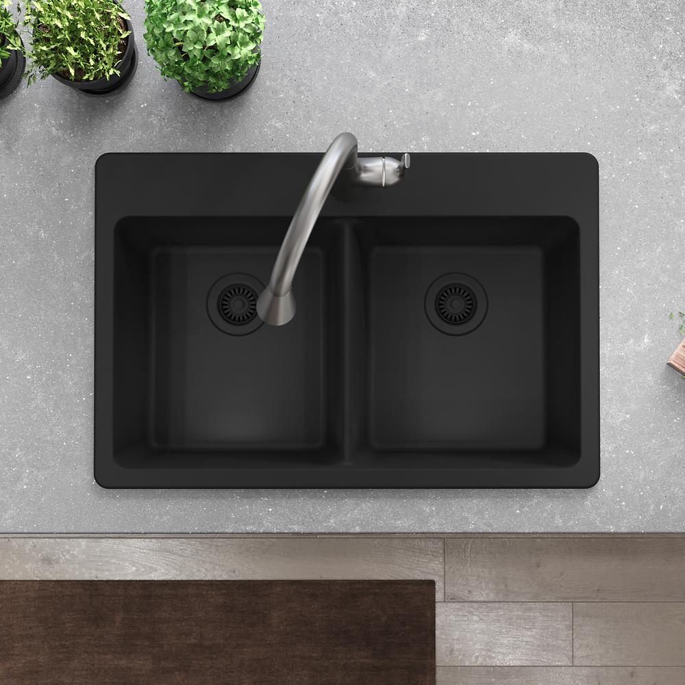 Elkay Quartz Classic 33" x 22" x 9-1/2" Double Bowl Drop-in Sink Matte Black ELG3322MB0