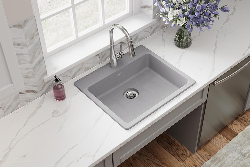 Elkay Quartz Classic 25" x 22" x 5-1/2" Single Bowl Drop-in ADA Sink with Perfect Drain Greystone ELGAD2522PDGS0