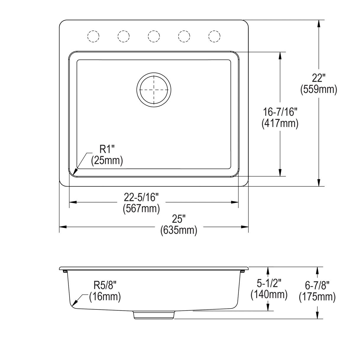 Elkay Quartz Classic 25" x 22" x 5-1/2" Single Bowl Drop-in ADA Sink with Perfect Drain White ELGAD2522PDWH0