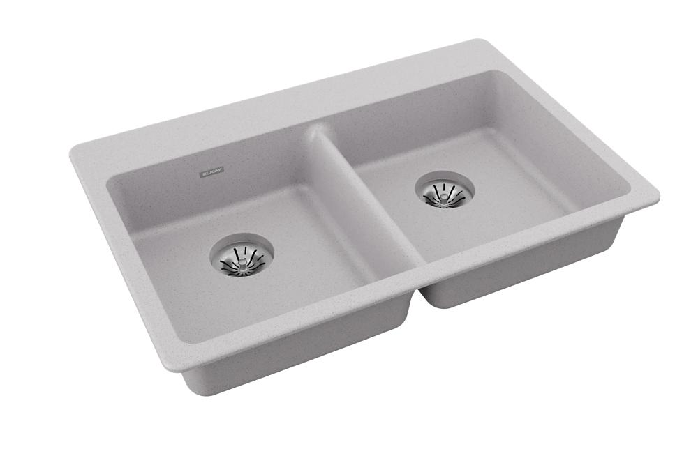 Elkay Quartz Classic 33" x 22" x 5-1/2" Double Bowl Drop-in ADA Sink with Perfect Drain Greystone ELGAD3322PDGS0
