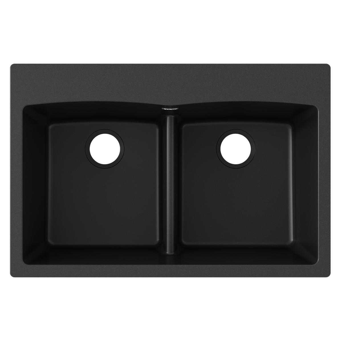 Elkay Quartz Classic 33" x 22" x 10", Equal Double Bowl Drop-in Sink with Aqua Divide, Black ELGDLB3322BK0