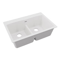 Elkay Quartz Classic 33" x 22" x 10", Equal Double Bowl Drop-in Sink with Aqua Divide, White ELGDLB3322WH0