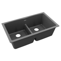 Elkay Quartz Classic 33" x 19" x 10", Equal Double Bowl Undermount Sink with Aqua Divide, Dusk Gray ELGDULB3322GY0