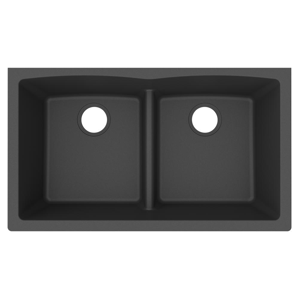 Elkay Quartz Classic 33" x 19" x 10" Double Bowl Undermount Sink with Aqua Divide Matte Black ELGDULB3322MB0