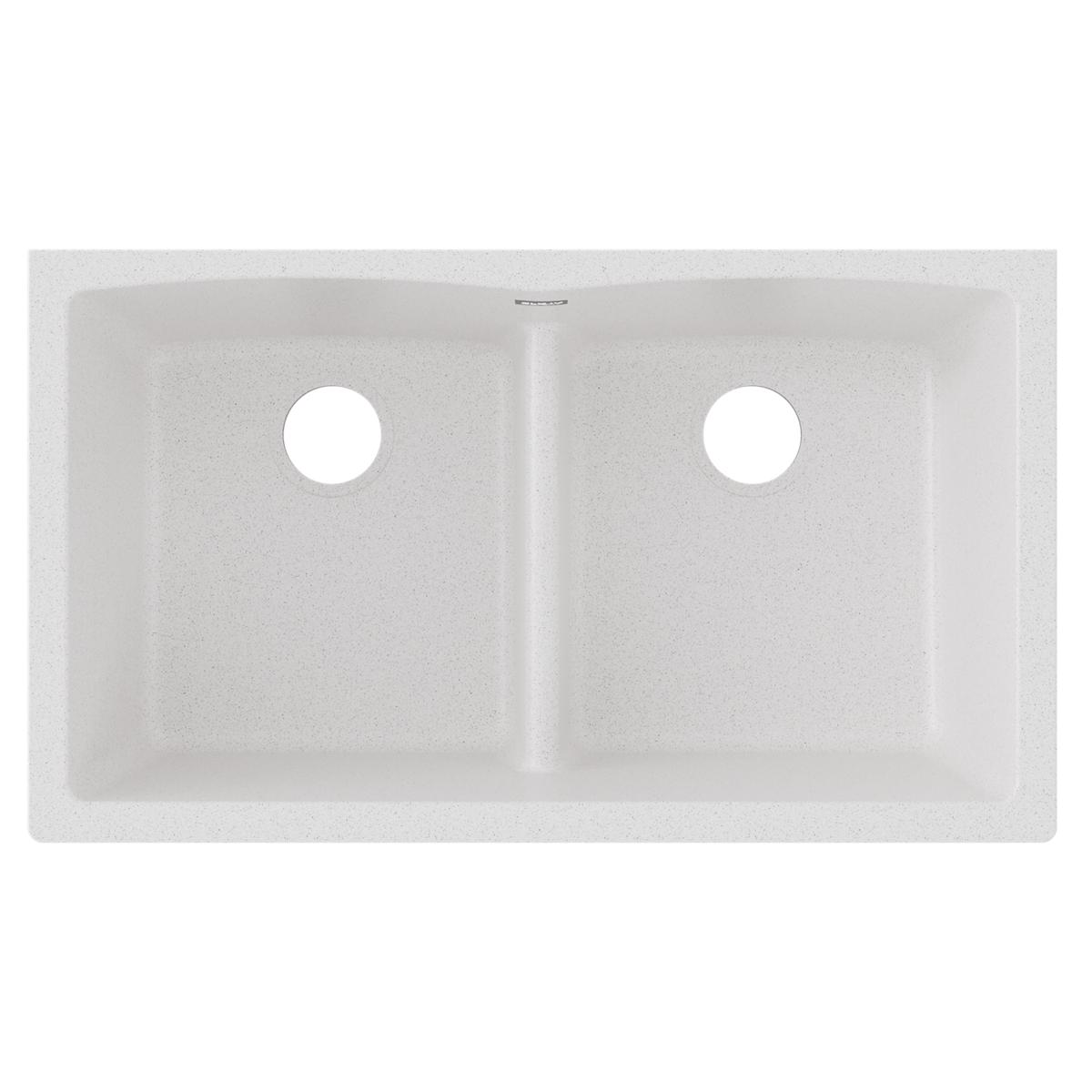 Elkay Quartz Classic 33" x 19" x 10", Equal Double Bowl Undermount Sink with Aqua Divide, White ELGDULB3322WH0