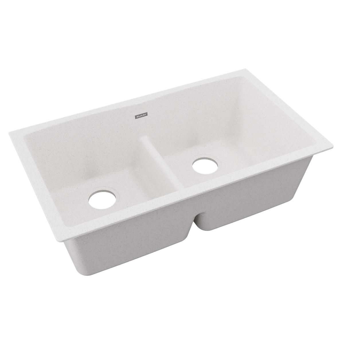 Elkay Quartz Classic 33" x 19" x 10", Equal Double Bowl Undermount Sink with Aqua Divide, White ELGDULB3322WH0