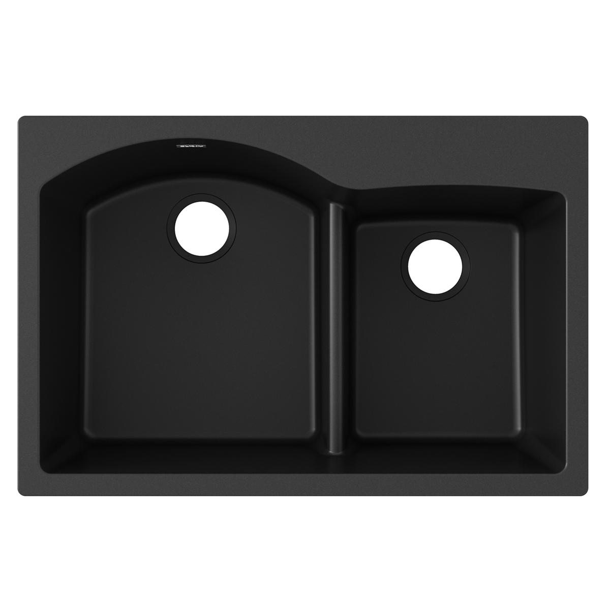 Elkay Quartz Classic 33" x 22" x 10", Offset 60/40 Double Bowl Drop-in Sink with Aqua Divide, Black ELGH3322RBK0