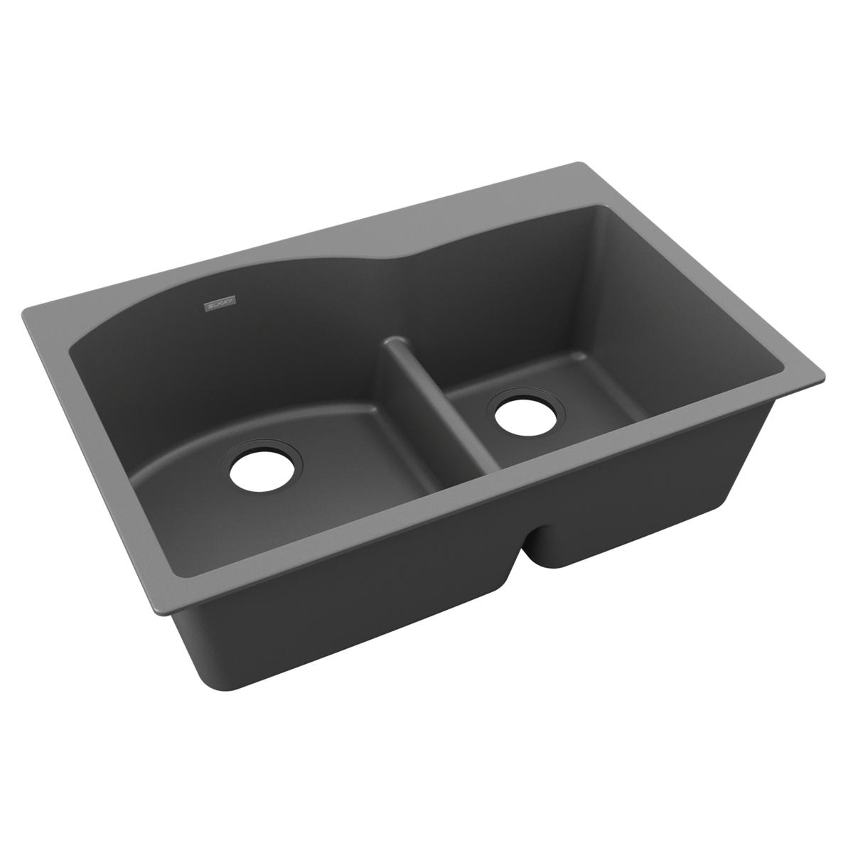 Elkay Quartz Classic 33" x 22" x 10", Offset 60/40 Double Bowl Drop-in Sink with Aqua Divide, Dusk Gray ELGH3322RGY0