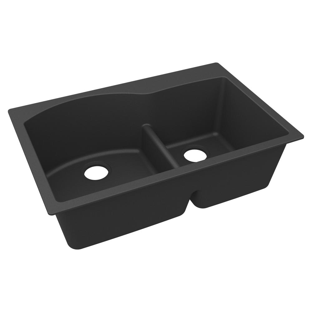 Elkay Quartz Classic 33" x 22" x 10" Double Bowl Drop-in Sink with Aqua Divide Matte Black ELGH3322RMB0
