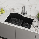 Elkay Quartz Classic 33" x 22" x 10", Offset 60/40 Double Bowl Undermount Sink Kit with Aqua Divide, Black ELGHU3322RBK0C