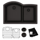 Elkay Quartz Classic 33" x 22" x 10", Offset 60/40 Double Bowl Undermount Sink Kit with Aqua Divide, Black ELGHU3322RBK0C