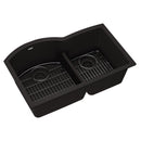 Elkay Quartz Classic 33" x 22" x 10", Offset 60/40 Double Bowl Undermount Sink Kit with Aqua Divide, Black ELGHU3322RBK0C