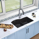 Elkay Quartz Classic 33" x 22" x 10" Offset 60/40 Double Bowl Undermount Sink Kit with Filtered Faucet with Aqua Divide Black ELGHU3322RBKFLC