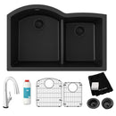 Elkay Quartz Classic 33" x 22" x 10" Offset 60/40 Double Bowl Undermount Sink Kit with Filtered Faucet with Aqua Divide Black ELGHU3322RBKFLC