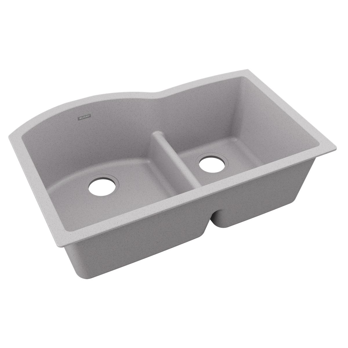 Elkay Quartz Classic 33" x 22" x 10", Offset 60/40 Double Bowl Undermount Sink with Aqua Divide, Greystone ELGHU3322RGS0