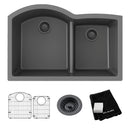 Elkay Quartz Classic 33" x 22" x 10" Offset 60/40 Double Bowl Undermount Sink Kit with Aqua Divide Graphite ELGHU3322RGT0C