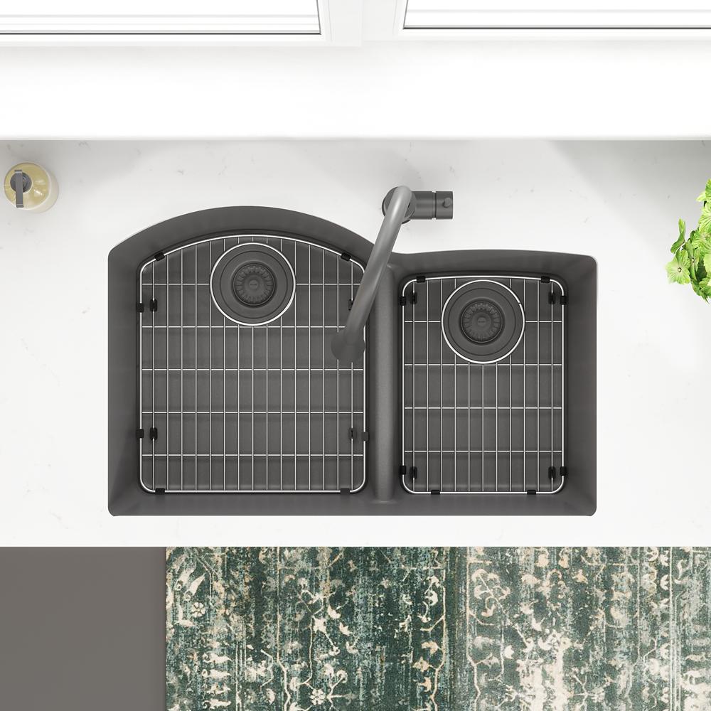 Elkay Quartz Classic 33" x 22" x 10" Offset 60/40 Double Bowl Undermount Sink Kit with Aqua Divide Graphite ELGHU3322RGT0C