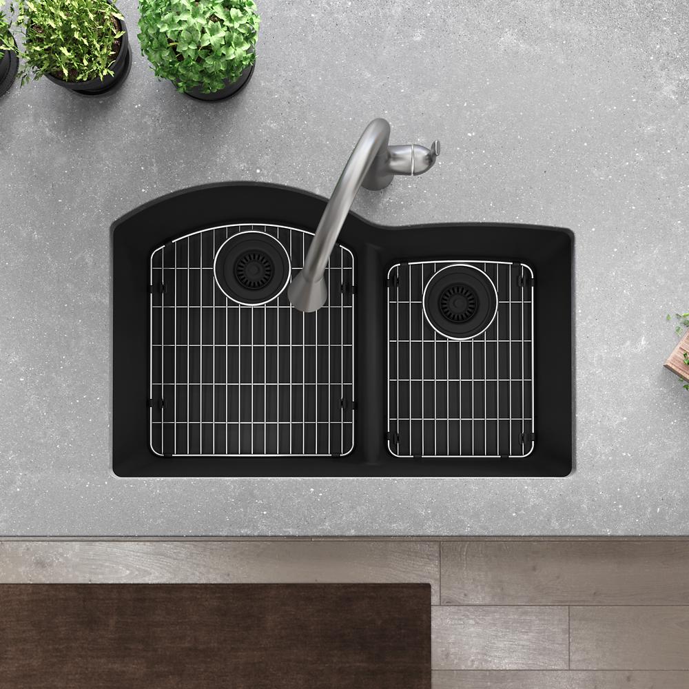 Elkay Quartz Classic 33" x 22" x 10" Offset 60/40 Double Bowl Undermount Sink Kit with Aqua Divide Matte Black ELGHU3322RMB0C